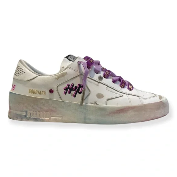 RARE Golden Goose Stardan Customized Embellished Platform Leather Sneakers 35 - Picture 1 of 9